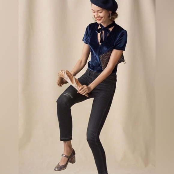 Madewell Velvet Neck-Tie Top in Blue - Size S - Picture 2 of 5